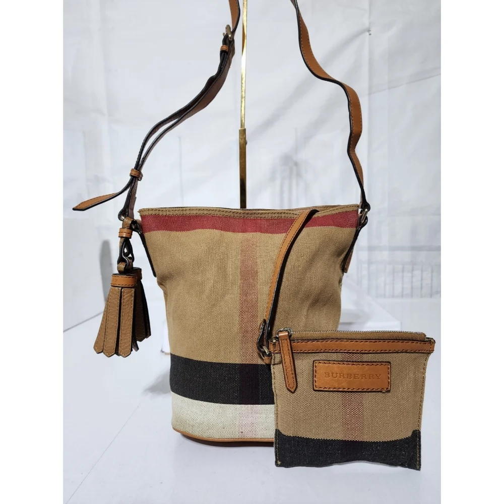 BURBERRY Canvas Mega Check Mini Ashby Hobo Saddle Bag Brown/Beige - Picture 6 of 13